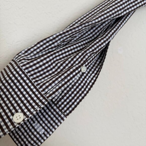 Ermenegildo Zegna Men’s Button Shirt Brown Check Cotton Long Sleeve Sz L - Picture 7 of 10